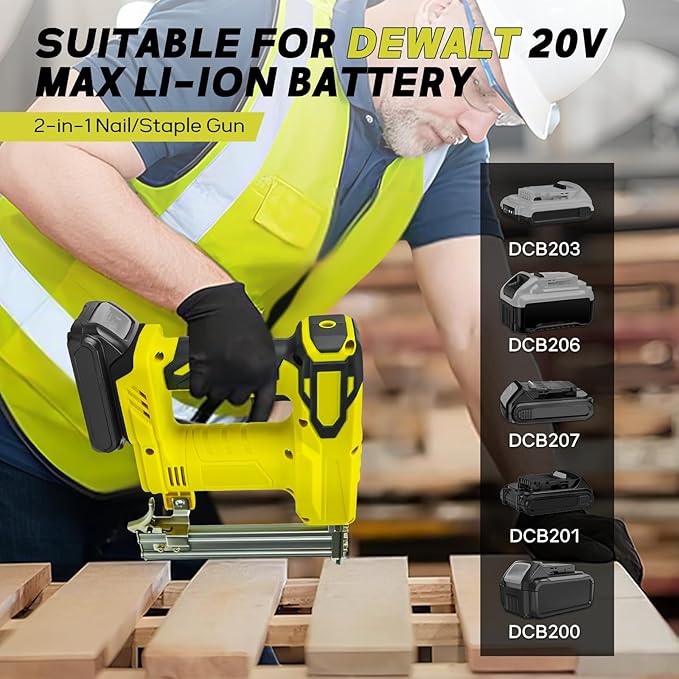 Cordless 18 Gauge Nailer Gun for DeWalt 20V Max Battery, 18 GA 2 in 1 Brad Nailer/Staple Gun with Pack of Nails and Staples Nail Gun for Home Improvement & Woodworking(No Battery)