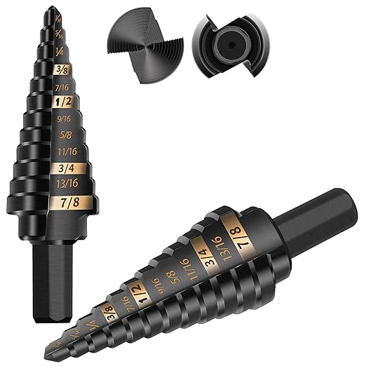 KSEIBI #4 HSS Step Drill Bit Set 3/16-7/8" with 3/8 Shank - Black Oxide Finish for Metal, Wood, Plastic Drilling - Durable, Precision Multi-Sized Bits with 3-Flat Shank 575050