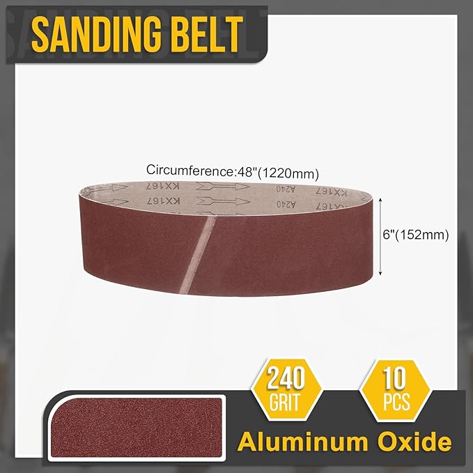 6 x 48 Inch Sanding Belt, 10 Pcs 240 Grit Knife Sharpener Belts Work Sharpening for Belt Sander Knife Carving Tool Metal Working