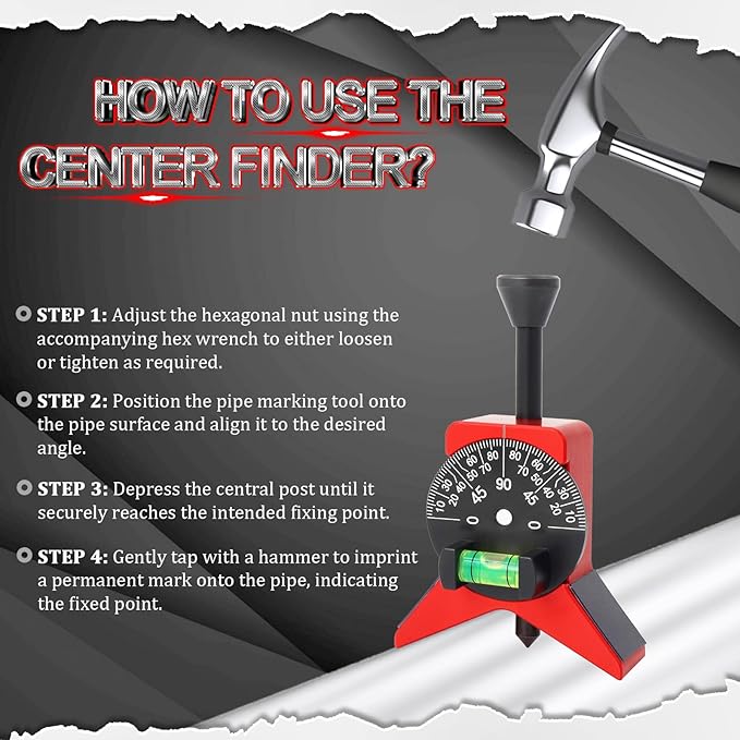 Pipe Center Finder, Pipefitter Tools w/Magnetic Centering Head, 2.75" Y-Type Pipe Fitting Tools w/Adjustable Dial Bubble Protractor to Measure Pipe Diameter from 1-1/2" to 6"