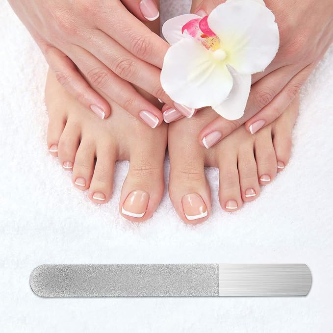 Mudder 6 Pieces 6.9" Metal Nail Files Diamond Stainless Steel Sapphire Toenail Fingernail Files Double Side Metal Manicure Natural Acrylic Nails Emery Boards for Salon Home and Travel Women Men