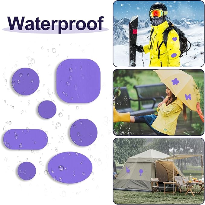 45PCS Nylon Repair Patch Self-Adhesive Pre-Cut Fabric Patch Down Jacket Repair Patches for Puffer Jackets Tenacious Tape Polyester Waterproof Lightweight Tent Repair Patch for Clothes Bag(Purple)