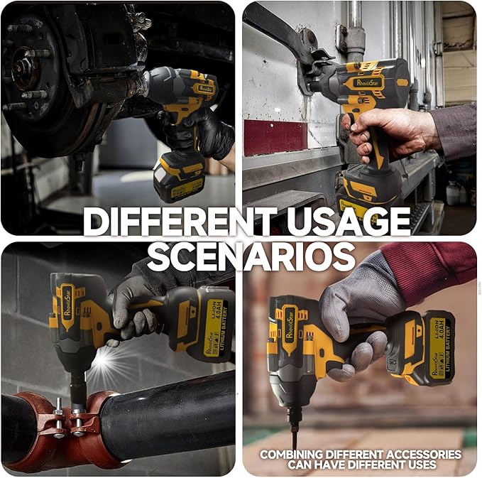 Rhovixster 1/2 Impact Gun, Cordless Impact Wrench Set, 1/2 Torque Impact, Brushless Motor High Torque Impact Guns with Battery and Charger