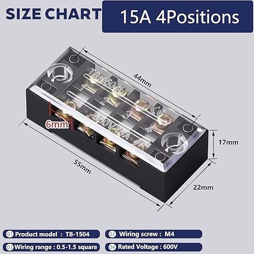 Terminal Block (8 Sets) 8Pcs 4 Positions Dual Row 600V 15A Screw Terminal Strip Blocks with Cover&8Pcs Pre-Insulated Barrier Termina Block Strip& 32Pcs Insulated Fork Wire Connector