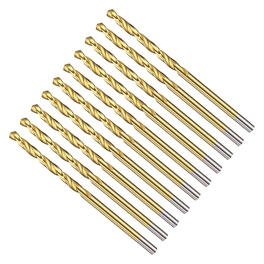 Drill Bit, 7/64" Cutting Diameter (2.778mm), 4241 HSS TiN Coated 118° Cutting Angle Versatile Jobber Bits - (Applications: for Drilling Plastic Wood Soft Thin Metal), 10-Pieces
