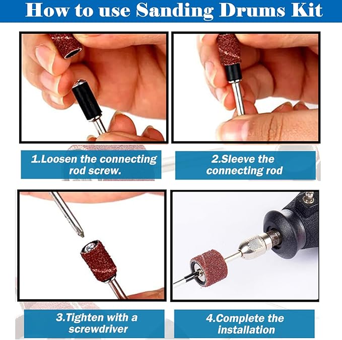 400 Pieces Sanding Drums Kit,Drum Sander Sleeves 376pcs (80 120 240 320 400 600Grit),24Pcs Drum Mandrels diameters,Sanding Bits Tool Accessories for Dremel Rotary Tool