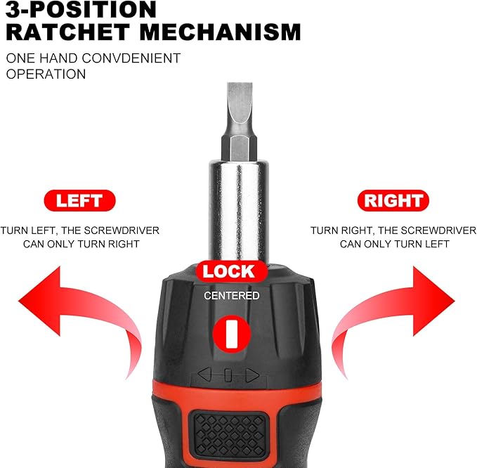 HAUTMEC 7-in-1 Stubby Ratcheting Screwdriver Set, Ratchet Short Screwdriver Set with Multi Bit Screw Driver Tool All in One, Chrome Vanadium Steel Shaft 3PCS Phillips and 3PCS Slotted