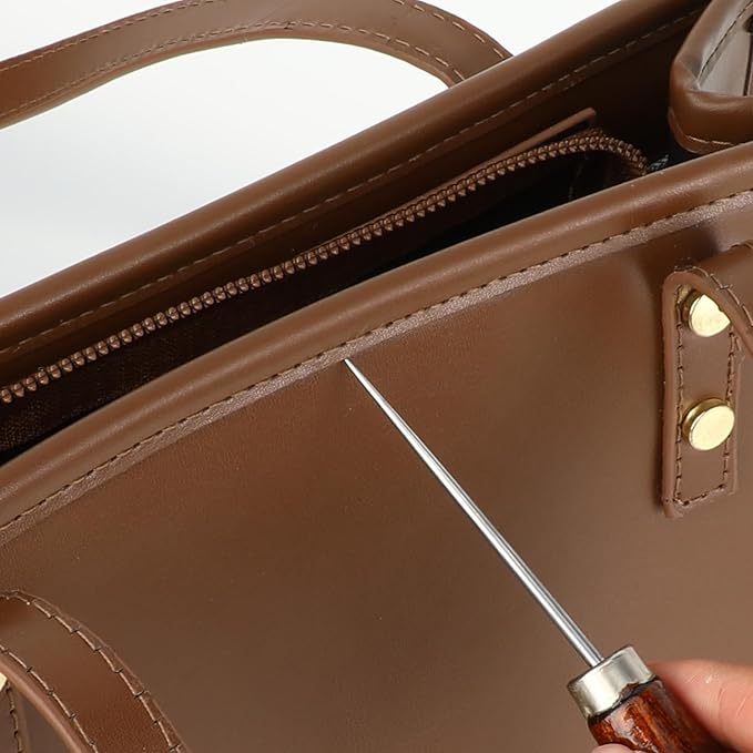 3 Pcs Awl Tool Set Scratch Awl Tool with Wooden Handle Gourd Piercing Bradawl Needle Tools Shape Pin Punching for Leather Punch Hole Craft Repair Shoes (Reddish Brown)