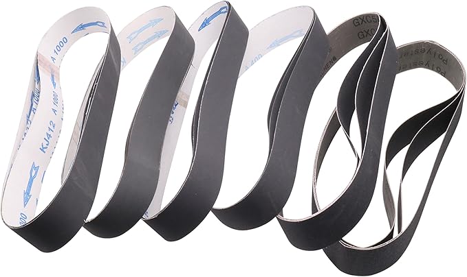 Taokyid 18 Pack 1-1/2 x 30 Inch Sanding Belts, 1.5 x 30 Silicon Carbide Sanding Belts, 3 Each of 120 240 400 600 800 1000 Grits Sander Belts for Knife Sharpening and Metalworking