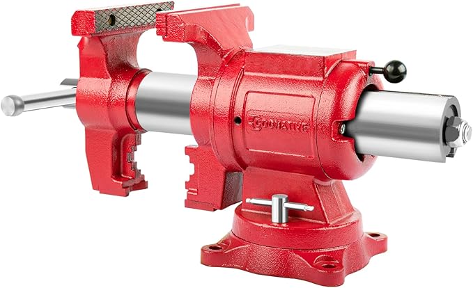 UPG 5-Inch Terminal Location Bench Vise with Ductile Iron Bench Vise 360° Multi-Purpose Bench Vice with Anvil, Clamp force 8800lbs, Red