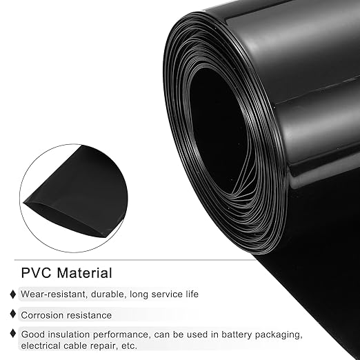 MECCANIXITY Battery Wrap PVC Heat Shrink Tubing 48mm Dia 75mm Flat 33 Feet(10meters) Black Good Insulation for Battery Pack