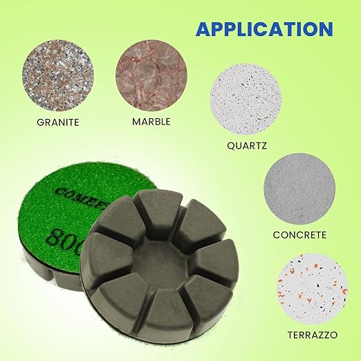 Diamond Floor Polishing Pucks for Terrazzo, Marble, Granite, Concrete Floor, 3 Inch 15mm Resin Bond Hook and Loop Polishing Pad, 800#, 3PCS