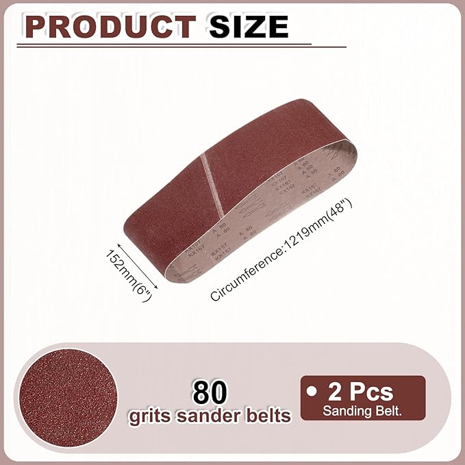 HARFINGTON 6 x 48 Inch Sanding Belts, 2 Pcs 80 Grits Aluminum Oxide Abrasive Belt Sander File Belt for Woodworking, Metal Polishing, Knife Sharpener