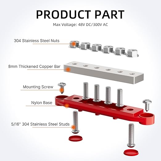 400A Bus Bar 12V Power Distribution Block 6 x 5/16" (M8) Terminal Studs 12 Volt Marine Bus Bar Positive & Negative for Boat Automotive Solar System