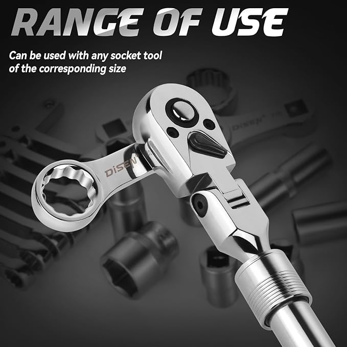 DISEN 3-Piece Extendable Flex-Head Ratchet Wrench Set with EVA Storage Case - 1/4", 3/8", 1/2" Drive, 72-Tooth, Rubber Grip, Adjustable Length - Professional Automotive and DIY Tools
