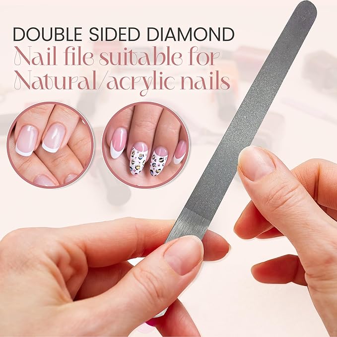 Stainless Steel Diamond Deb Nail File Manicure Pedicure Metal 7" inch, Toenail Fingernail Files for Women Double Sided Dust Coating Suitable for Natural or Acrylic Nails (Pack of 2) by Krisp Beauty