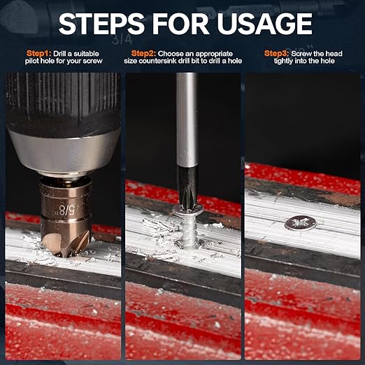 Countersink Drill Bit Set, M35 Cobalt HSS Countersink Drill Bits 6 Pieces 1/4 Inch Quick Change Hex Shank for Metal, Wood, Stainless Steel, Carbon Steel