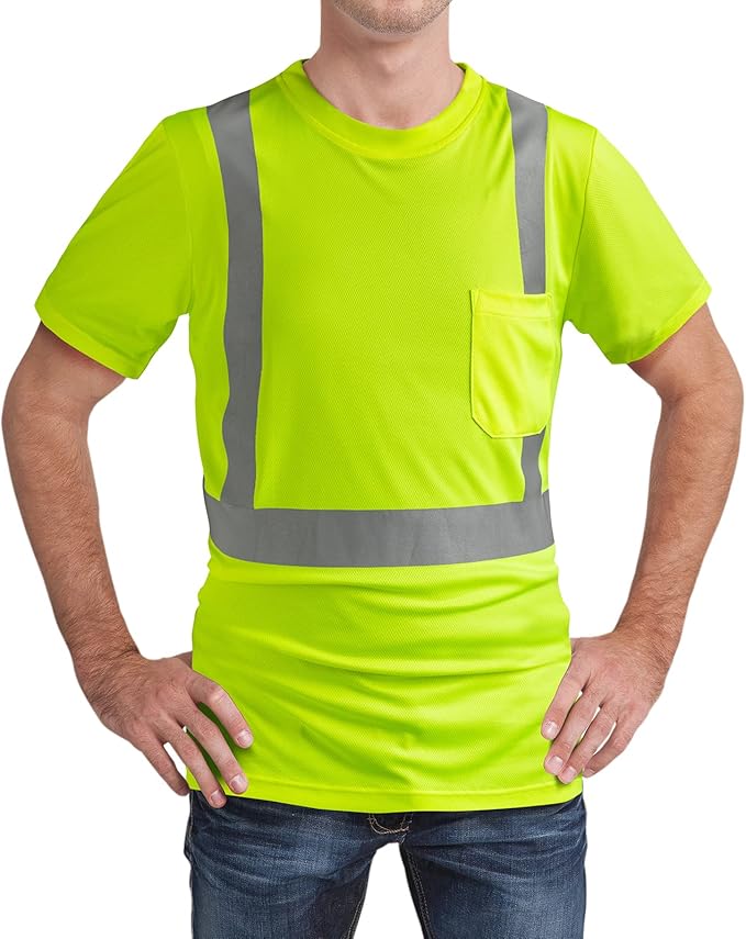 High Visibility Shirts Quick Dry Safety T Shirts with Reflective Strips and Pocket Short Sleeve Mesh Hi Vis Construction Work Class 2 Shirt for Men/Women Lime,6XL