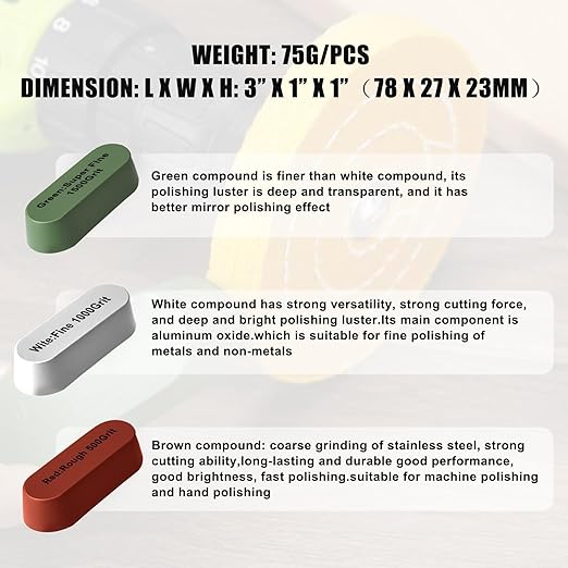 Polishing Wheel for Drill Kits, 10pcs Buffing Wheels, 5pcs Felt Wheels and 3pcs Compound, Different Size and Density Polisher Wheels for Metal, Jewelry, Car, Aluminum, DIY Buffing & Finishing