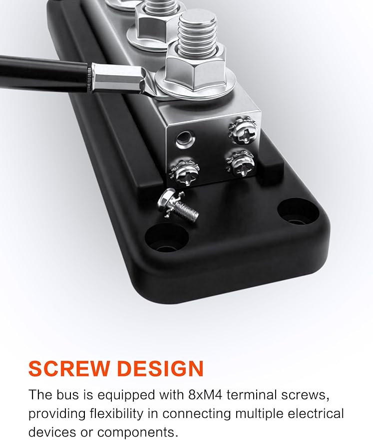 600A Heavy-Duty Bus Bar Nickel Plated Copper Distribution Terminal Block with Cover 4 M10 (3/8 in) Studs & 8 Screws Buss Bar for Solar RV Marine Car Audio 12-48V DC Battery System