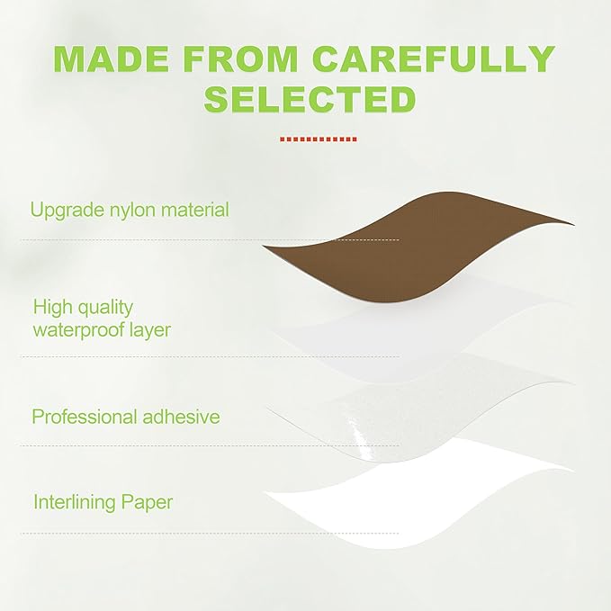 7x9in Nylon Repair Patch，Tent Repair Kit，Self Adhesive Waterproof Fabric Repair Tape for Tent, Umbrella, Sleeping Bag, Down Jackets,Knapsack.（Dark Coffee,6ps）