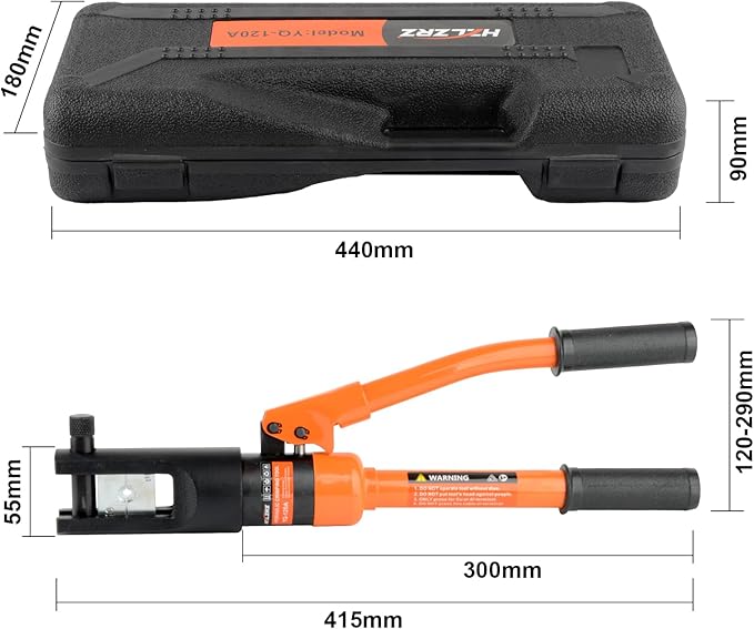 HZLZRZ 12 Tons Hydraulic Crimping Tool, Range 6AWG-4/0AWG(250MCM), Hydraulic Cable Lug Crimper with 8 Pairs of Dies for Hydraulic Wire Battery Cable Electrical Terminal Crimping Tool (YQ/120A)