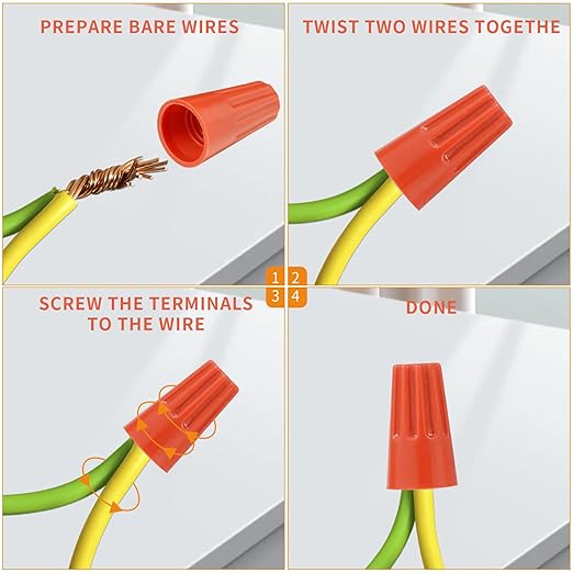 600PCS Wire Connectors Nuts 18-16 AWG Electric Wire Caps Insulating Insert Twist Electrical Wire Connectors Orange Red Wire Assortment Nuts for Quick Connection