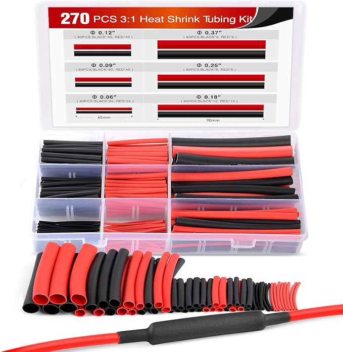 Nilight Heat Shrink 2:1 Electric Insulation Tube Kit 45mm Flame Retardant Wrap Cable Sleeve 270pcs 5 Colors 12 Sizes with Storage Box，2 Years Warranty