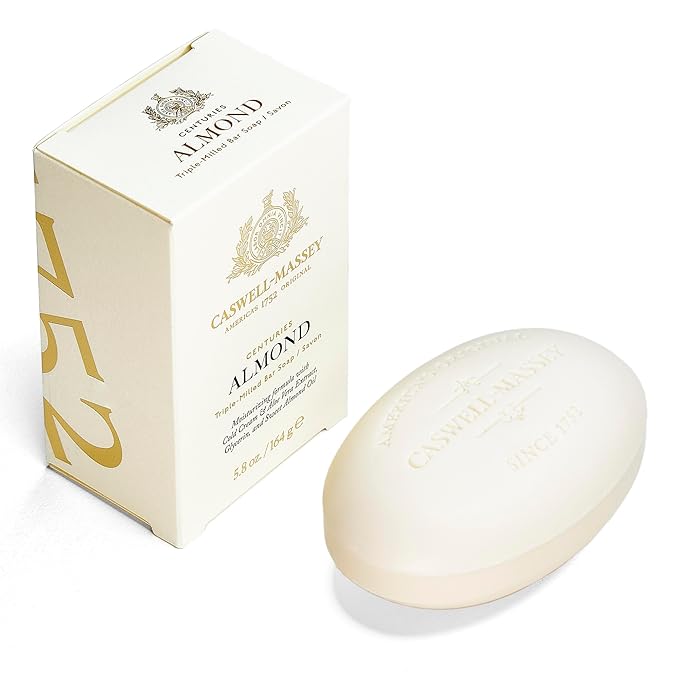 Caswell-Massey Almond Natural Bar Soap for Men & Women, Moisturizing Body Soap Bar for All Skin Types, Made with Essential Oils & Plant-Based Formula for Soft Skin, Made in USA, 5.8 oz