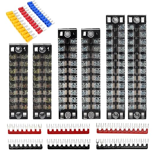6 Sets Terminal Blocks, 6Pcs 8/10/12 Positions 600V 15A Dual Row Screw Terminal Strip Block + 6Pcs Pre-Insulated Terminals Barrier Strip + 60Pcs Insulated Fork Wire Connector…