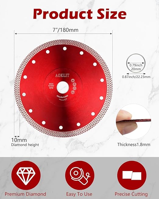 7" Diamond Blade for Angle Grinder, Super Thin Tile Cutting Blade, Diamond Saw Blade Cutting Porcelain Tile Granite Marbles
