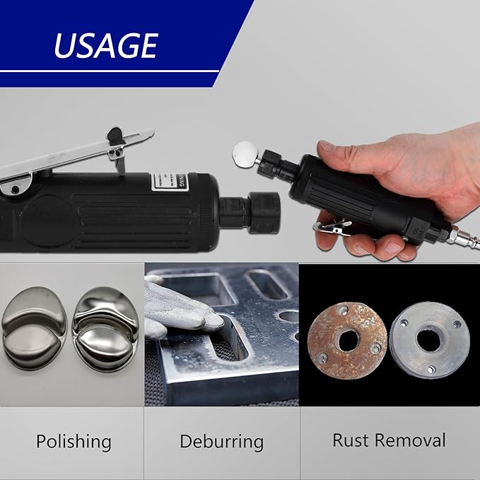Air Die Grinder Kit 1/4", 22,000 RPM Straight Pneumatic Grinder with 10-Piece Stone Set for Metal Polishing, Grinding, Automotive & Woodworking