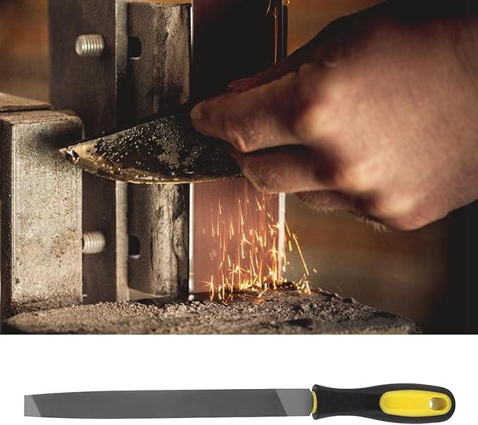 8 Inch Flat File, Flat Mill File Second File, Metal File for Sharpening, Carbon Steel File with Handle, Single Texture, Ideal for Metal, Steel, Copper, Aluminum