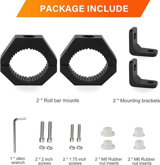 Light Bar Mounts Roll Cage - 360° (40°x9) Rotating Aluminium LED Lights Bar Bracket for 1.75”-2” Roll Bar UTV ATV Accessories, Mounting Clamp for Jeep Truck Off-Road Work Fog Lights M6 M8 M10, Pack 2
