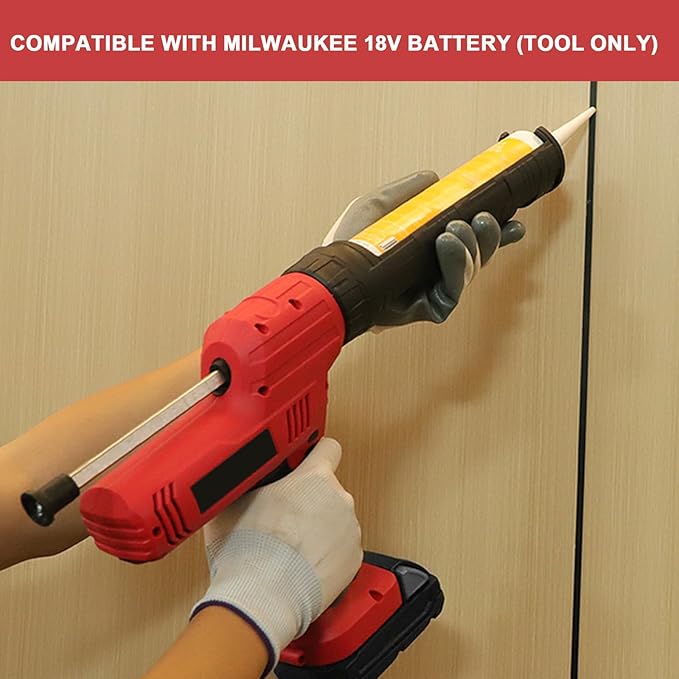 Cordless Caulking Gun 10oz Compatible with Milwaukee 18V Battery, Electric Caulk And Adhesive Gun with 5 Speed, Anti-Drip, Auto Retract, LED Light for Filling, Sealing(Tool Only)