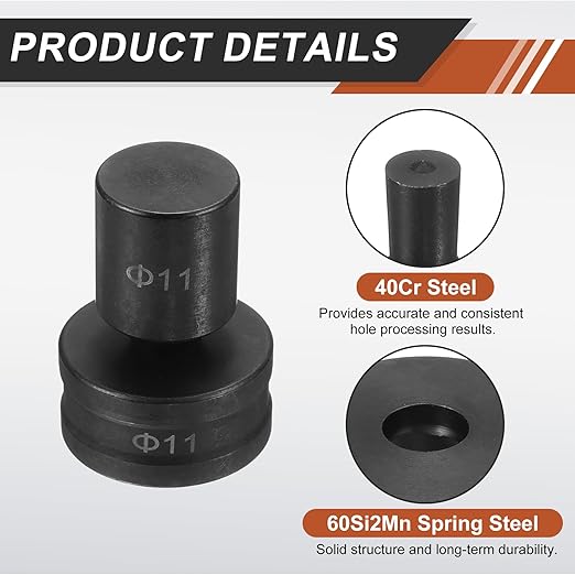 HARFINGTON Hydraulic Hole Punch Die Φ11mm Round Hole 40Cr Steel Electric Punching Kit for CH70 Electric Punching Machine, Black