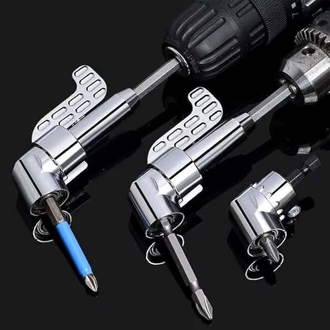 105 Degree Right Angle Drill Adapter, 1/4" Hex Shank Driver Angle Drill Attachment with Multi-function Bend Screwdriver Bit, Angle Driver for Drill, Drill Attachment for Household Work (L+S（BK）+FS)