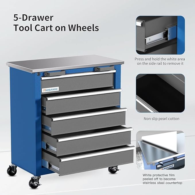 5-Drawer Rolling Tool Chest,Tool Cabinet on Wheels with Keyed Locking System and Drawer Liners,Tool Chest with Link Buckle and can be Combined to Large Cabinet Set,for Warehouse,Garage