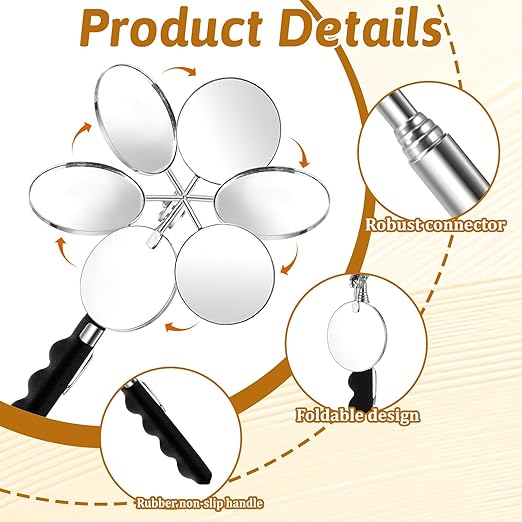 Telescoping Inspection Mirror 6 Pcs Retractable Mirror 28.3 Inch Mechanical Mirrors Long Handle Under Vehicle Detection Mirrors for Car Repair Tool Visual Reflector Contractor Mechanics