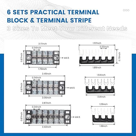 6 Sets Terminal Blocks, 6Pcs 4/5/6 Positions 600V 15A Dual Row Screw Terminal Strip Block + 6Pcs Pre-Insulated Terminals Barrier Strip + 60Pcs Insulated Fork Wire Connector…