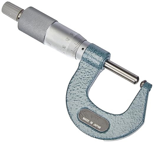 Mitutoyo 115-116 Spherical Face Micrometer, Ratchet Stop, 25-50mm Range, 0.01mm Graduation, +/-0.003mm Accuracy, Flat Spindle