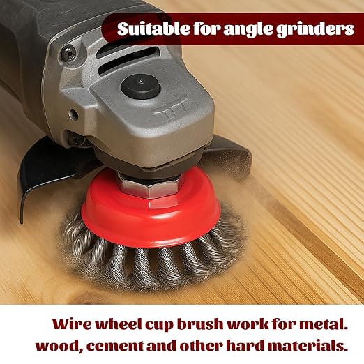 12 Pack Wire Wheel for Angle Grinder Coarse Crimped and Knotted Wire Wheel Brush Cup Set 4 1/2 Angle Grinder Attachments with 5/8-11 UNC Threaded Arbor for Rust Paint Removal