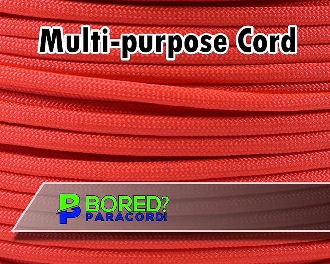 BORED? PARACORD! 550 lb Paracord - Ideal for Crafting, Camping, DIY Projects, Active & Military Outdoors - Strong Survival Rope - Tactical Parachute Cord Type III - Neon Orange 100 Feet