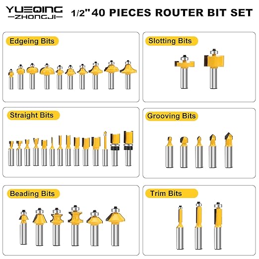 Router Bit Set of 40 Pieces Router bits 1/2 Inch Shank 40pcs Expert Router Bit Kit C3 Alloy Blade Router bits for Precision Carving and Versatile Applications
