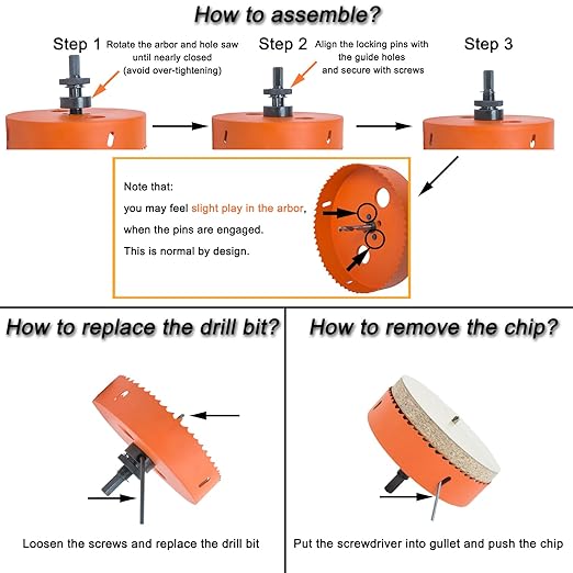 Hole Saw Kit for Metal and Wood Plastic Project, Bi-Metal Hole Saw Set with Case and Arbor, 3", 4" and 4-1/4", Hole Cutter with Flat and Smooth Cutting Drilling Edge, Fast Chip Removal