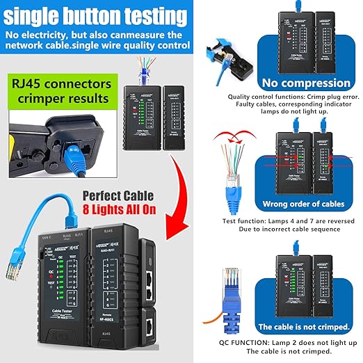 NOYAFA Network Cable Tester for RJ45, RJ11, RJ12 /Cat5, Cat5e, Cat6, Cat6a, Cat7, Phone Line Cat3, Ethernet Tester, LAN Cable Test Tool (Black)