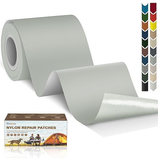 3x79 Nylon Repair Patch Nylon Repair Tape Self Adhesive Fabric Tapes Outdoor Camping Gear Fabric kit for Tent, Umbrella, Down Jackets, Sleeping Bag, Knapsack （Light Gray）