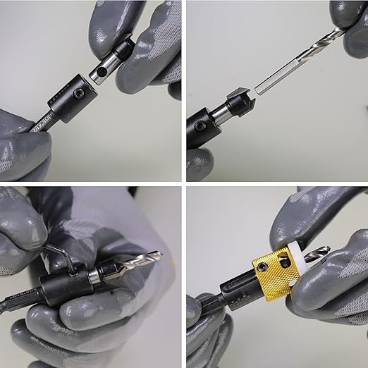 9/64"x3/8" Carbide Tipped Countersink Drill Bits with Low Friction Depth Stop, 1/4" Quick Change Hex Shank Countersink Drill with Replaceable HSS Pilot Drill Bit for Plastic, Woodworking