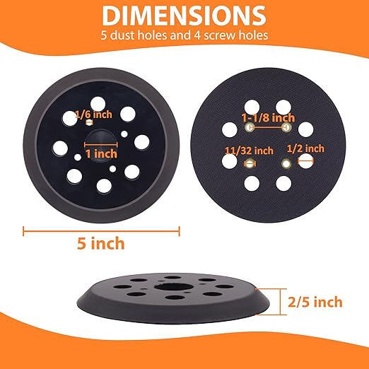 5-Inch Sander Replacement Pad, Universal Hook and Loop Orbital Sander Backing Pad Compatible with Craftsman 315112170,315112180,315279870 Random Orbital Sanders, 2-Pack