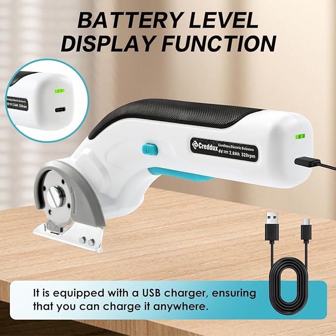 Electric Box Cutter, Cordless Electric Scissors With Safety Lock, USB Rechargeable Cardboard Cutter for Packages Leather Plastic（White）